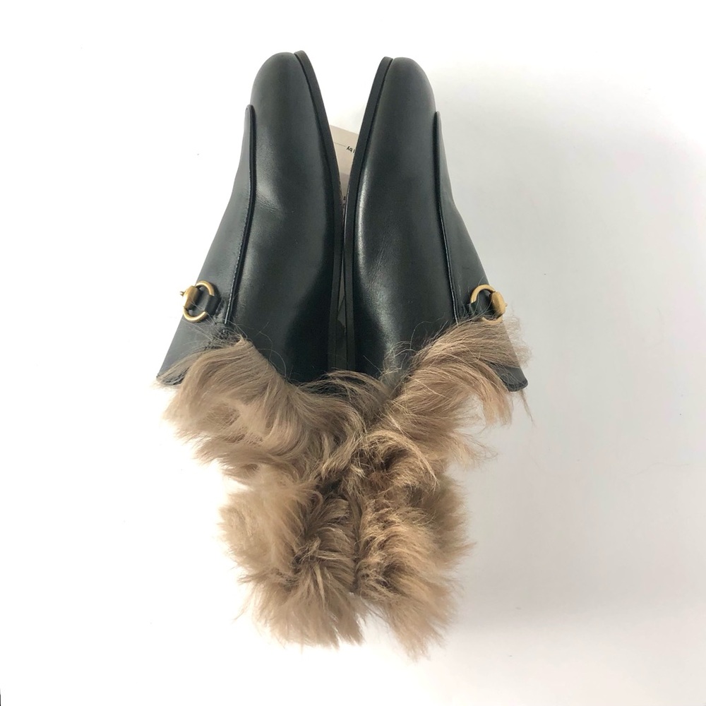 Gucci Horsebit Princetown Black Leather Fur Slip On Mule Loafers 38 - Picture 5 of 7